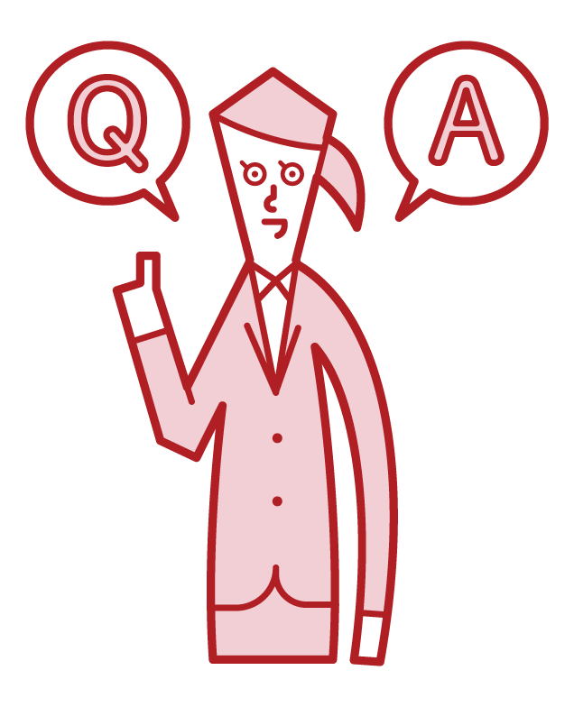 Illustration of a person answering a question or a person (female) who gives a quiz