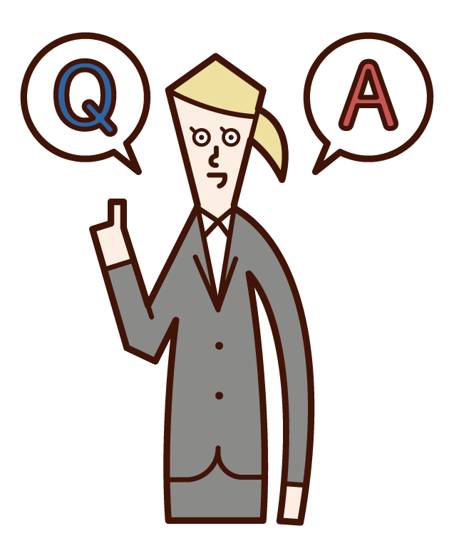 Illustration of a person answering a question or a person (female) who gives a quiz