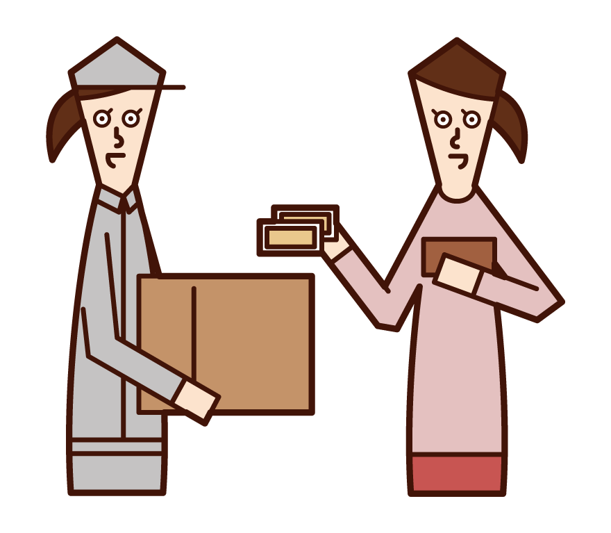 Illustration of a person (woman) who receives the product by C.O.D.