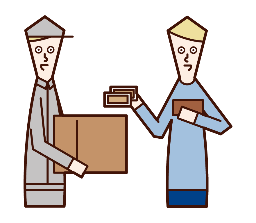Illustration of a person (male) who receives the product by C.O.D.
