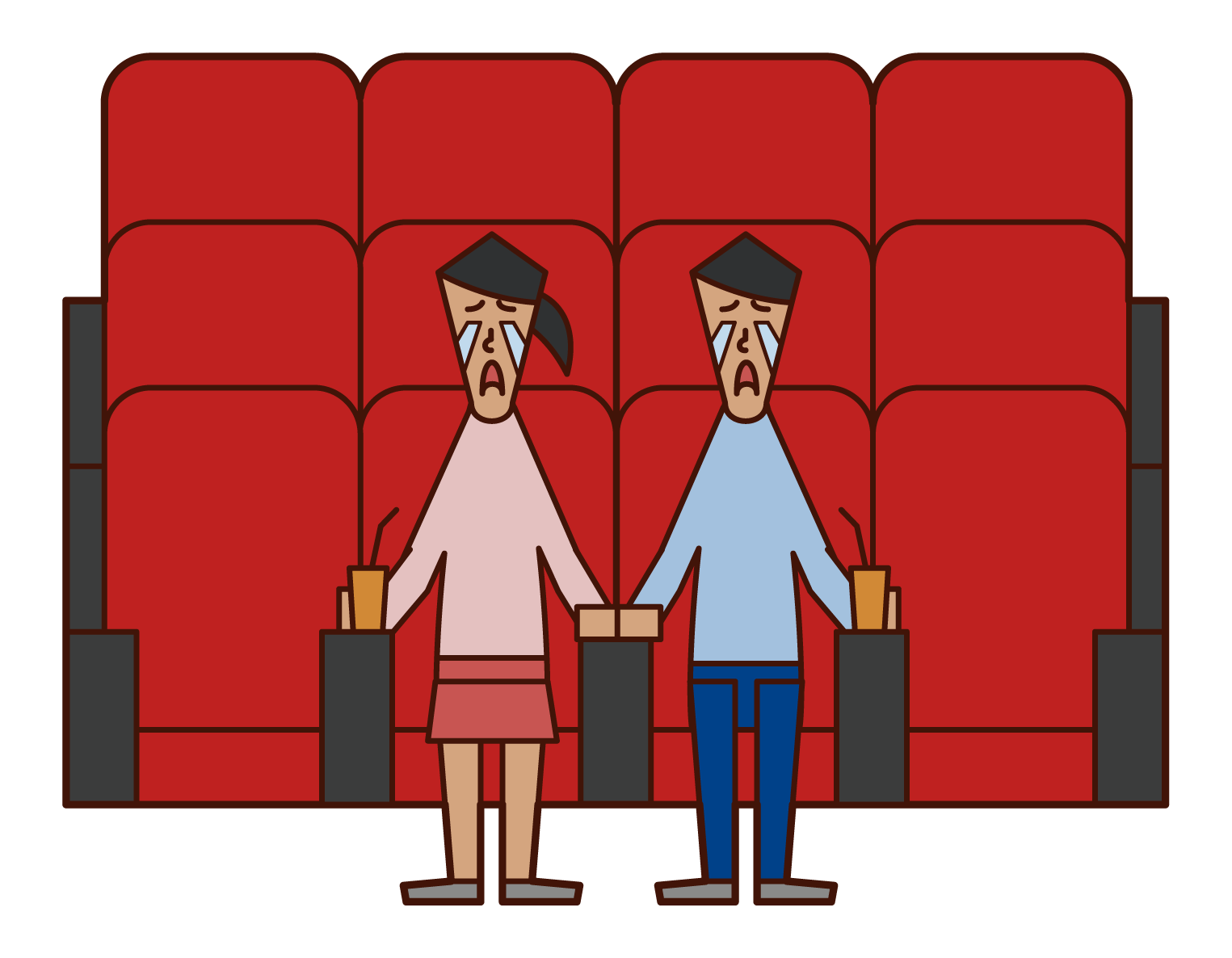 在電影院哭泣的人的插圖