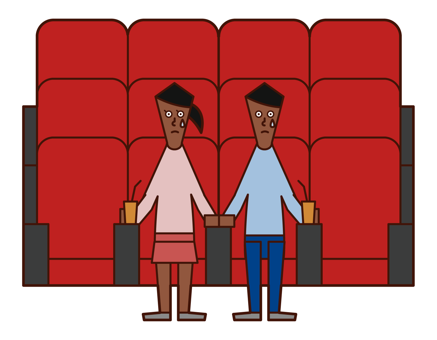 在電影院看電影時流淚的人的插圖