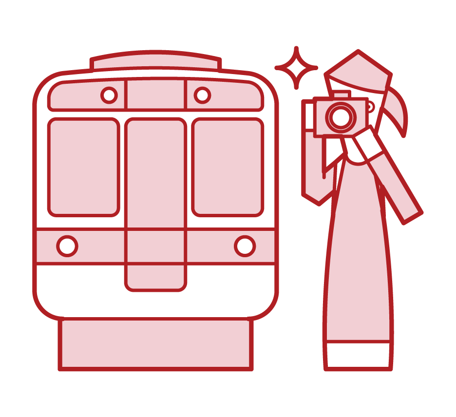 Illustration of a woman taking a picture of a train with a camera
