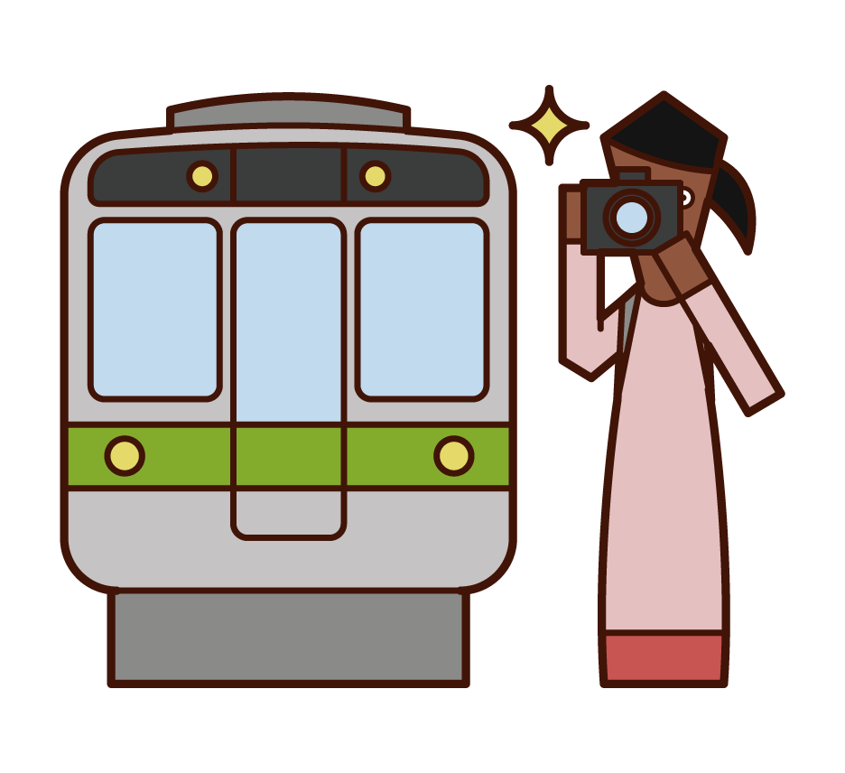 Illustration of a woman taking a picture of a train with a camera