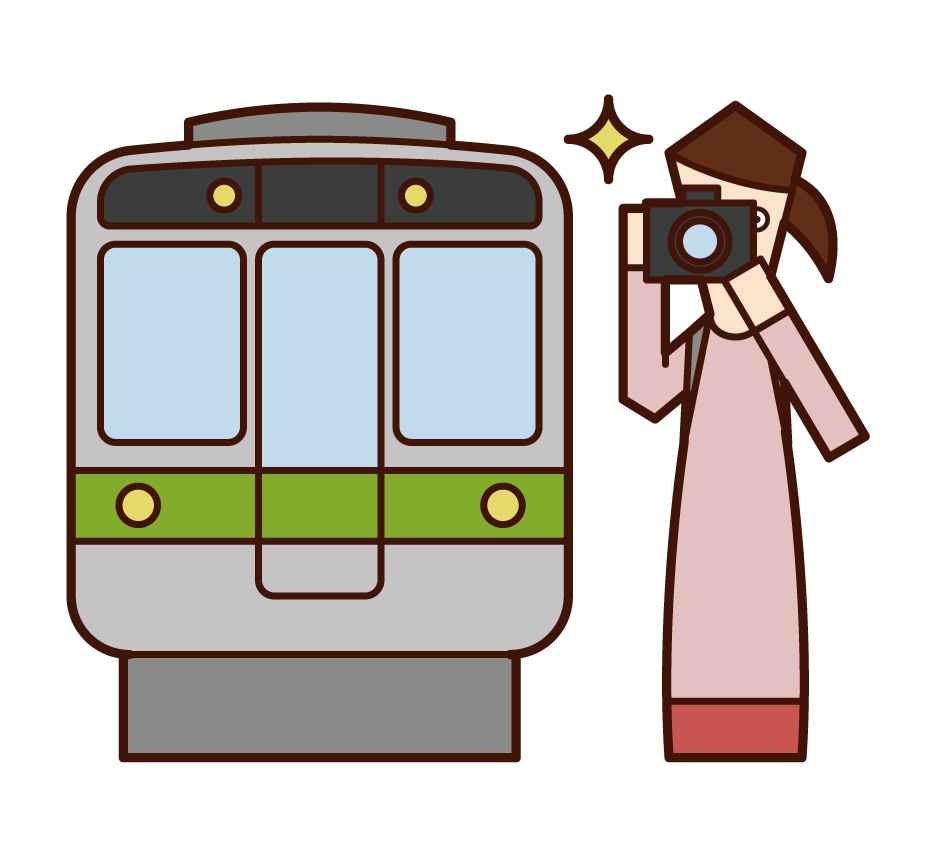 電車をカメラで撮影する人 女性 のイラスト フリーイラスト素材 Kukukeke ククケケ