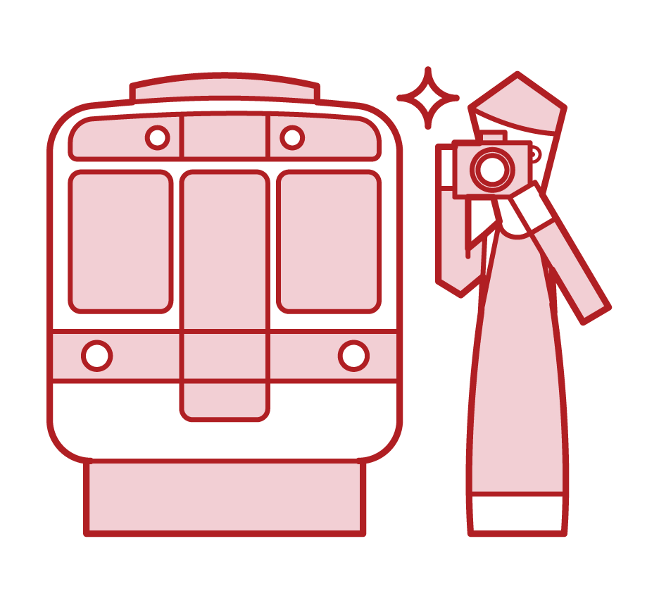 Illustration of a man taking a picture of a train with a camera