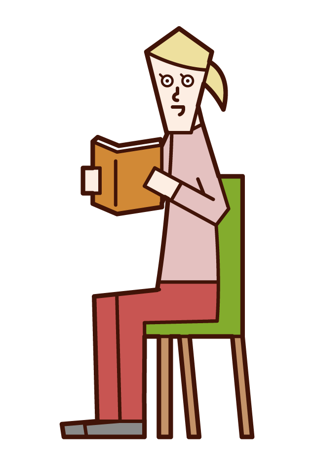 Illustration of a person (woman) who reads a book