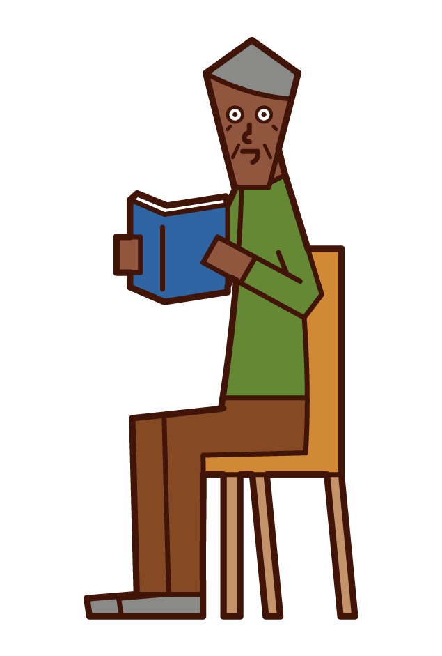 Illustration of a person (grandfather) who reads a book