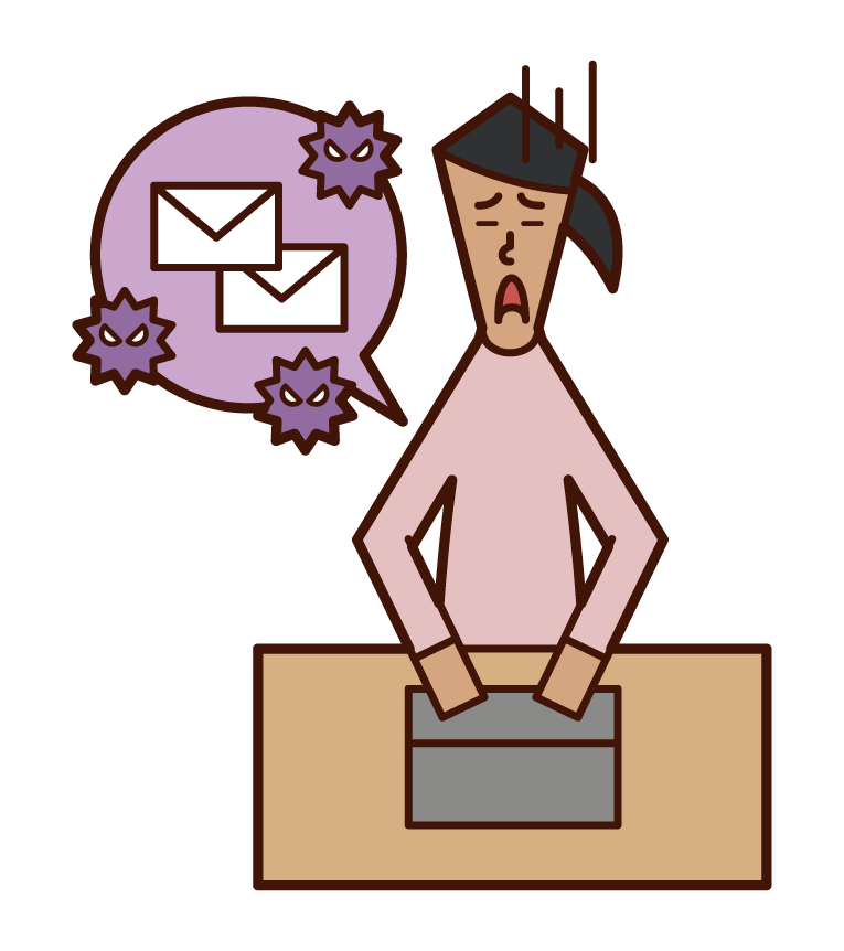 Illustration of a woman who is troubled by spam mail