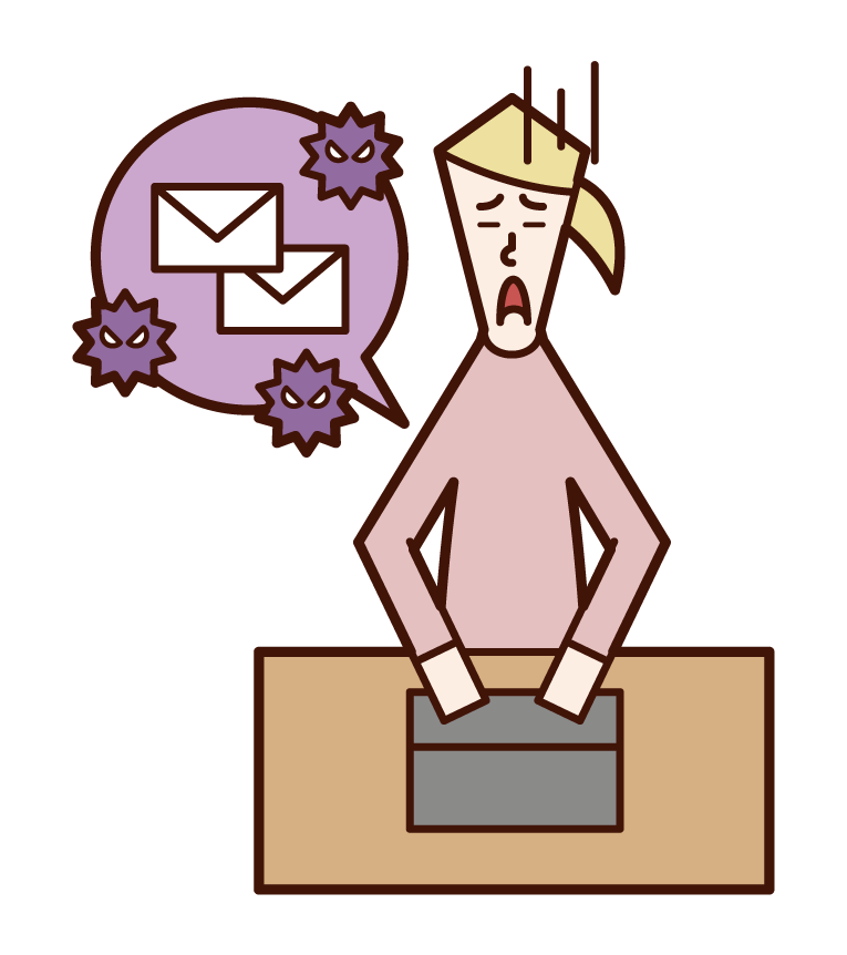 Illustration of a woman who is troubled by spam mail