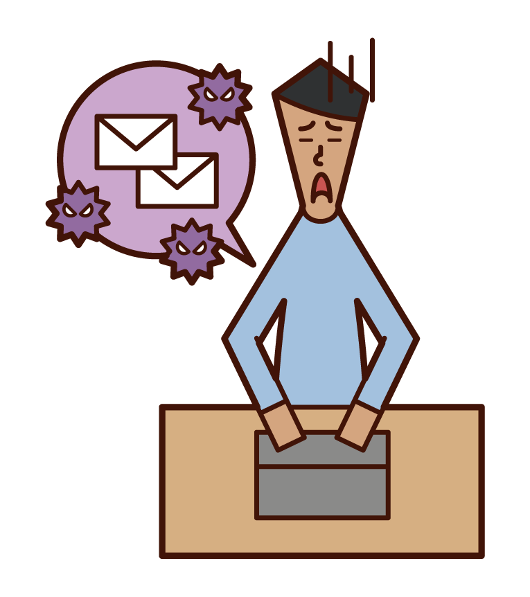Illustration of a man who is troubled by spam mail