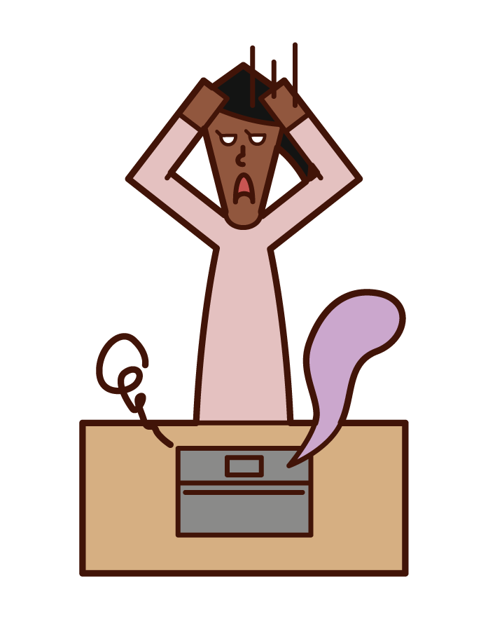 Illustration of a woman who is troubled by broken personal computer
