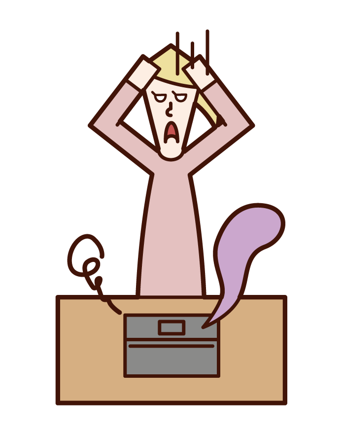 Illustration of a woman who is troubled by broken personal computer