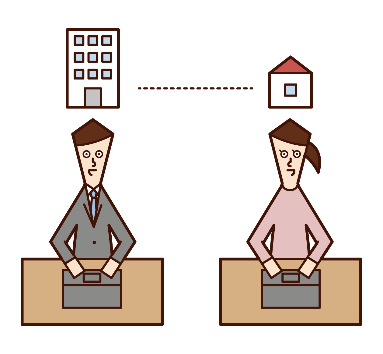 Illustration of a person (female) who works telework or remote work