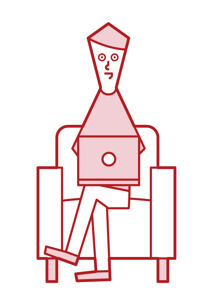 Illustration of a man sitting on a sofa and using a computer