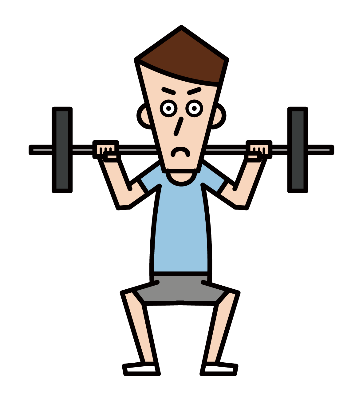 Illustration of a man (male) do a barbell squat