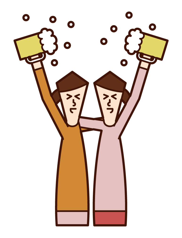 Illustration of people toasting with beer (male)