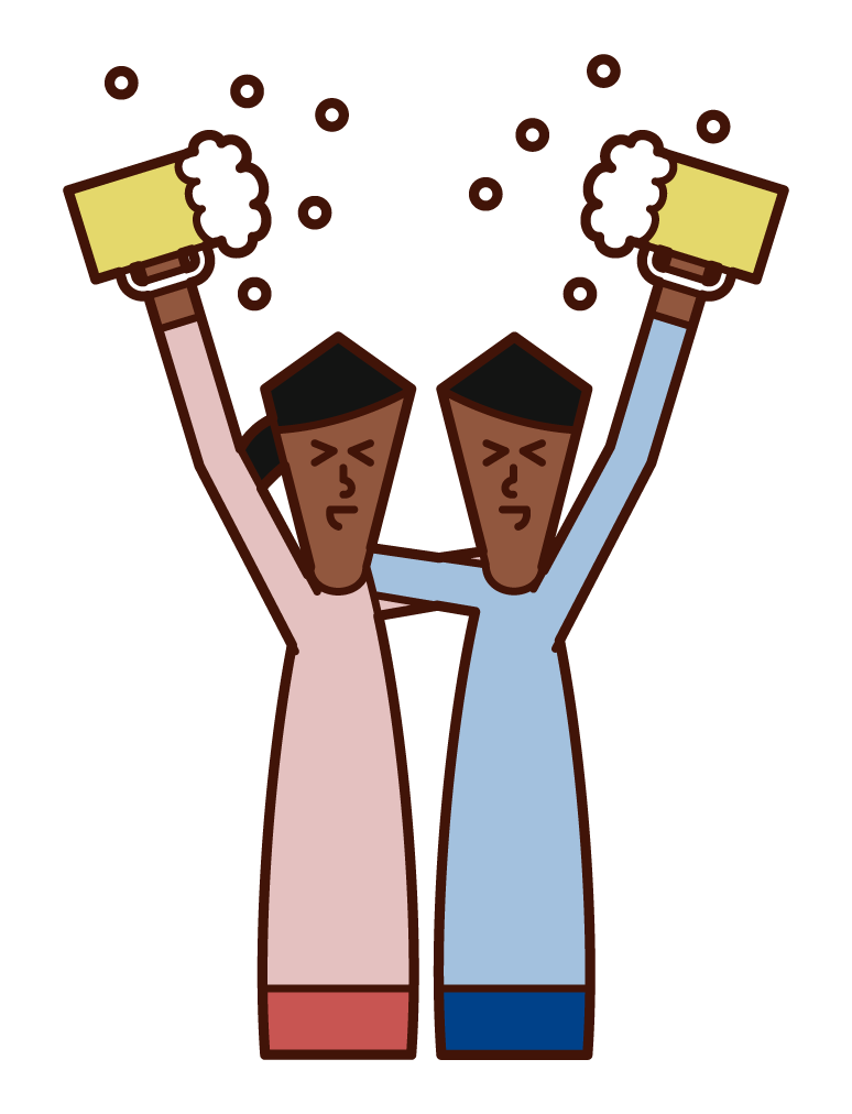 Illustration of people toasting with beer