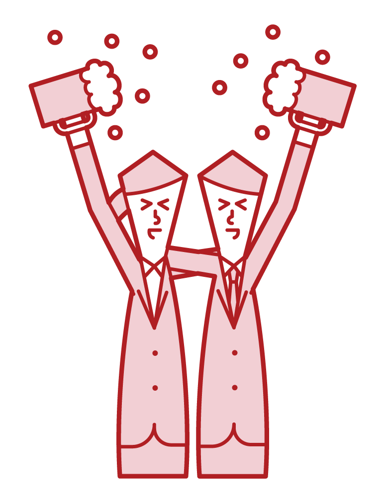 Illustration of people toasting with beer