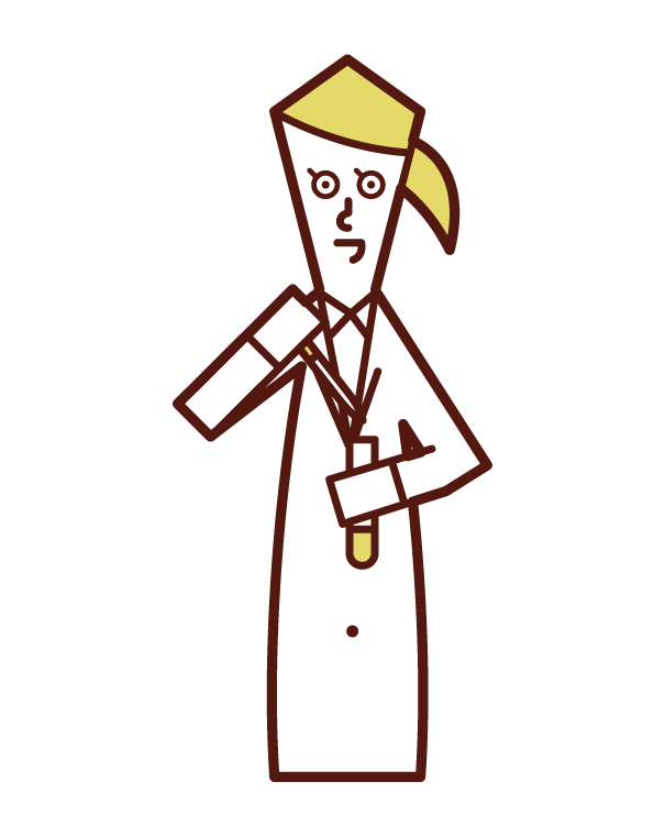 Illustration of a scientist (female) who conducts experiments and research