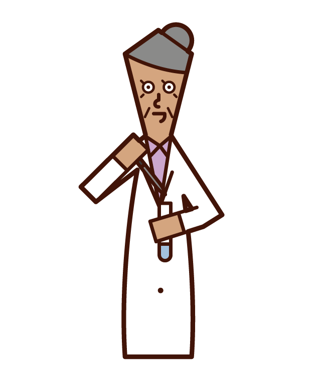 Illustration of an old man who conducts experiments and research