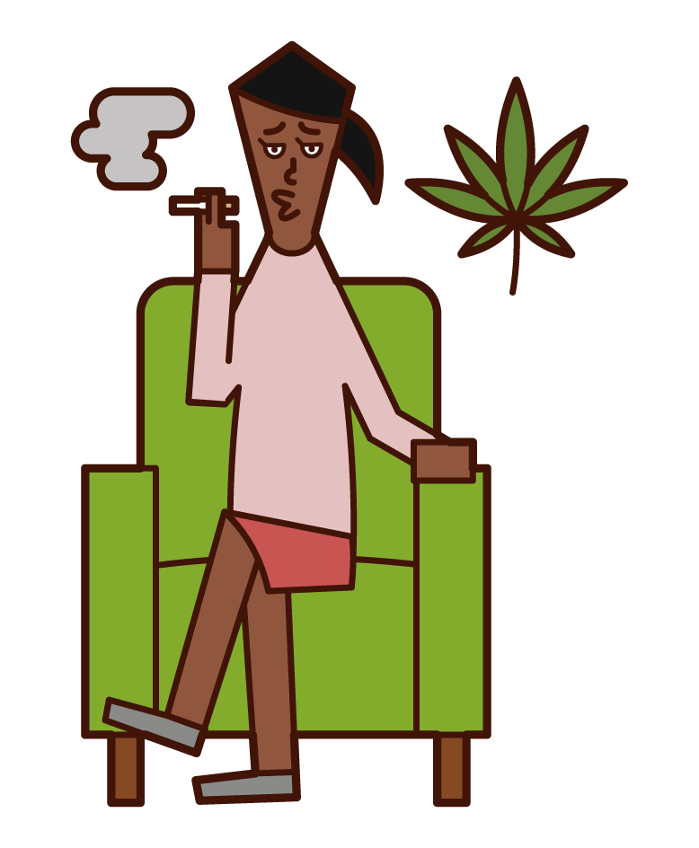 Illustration of a person (female) who smokes cannabis