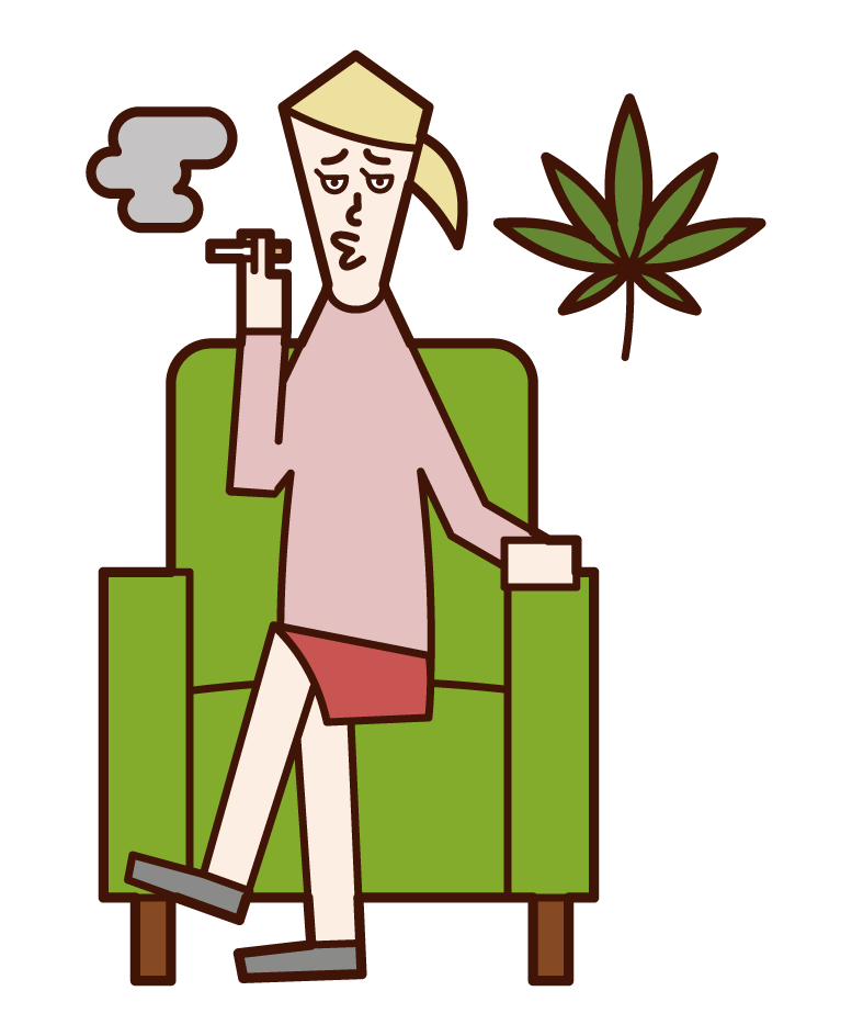 Illustration of a person (female) who smokes cannabis