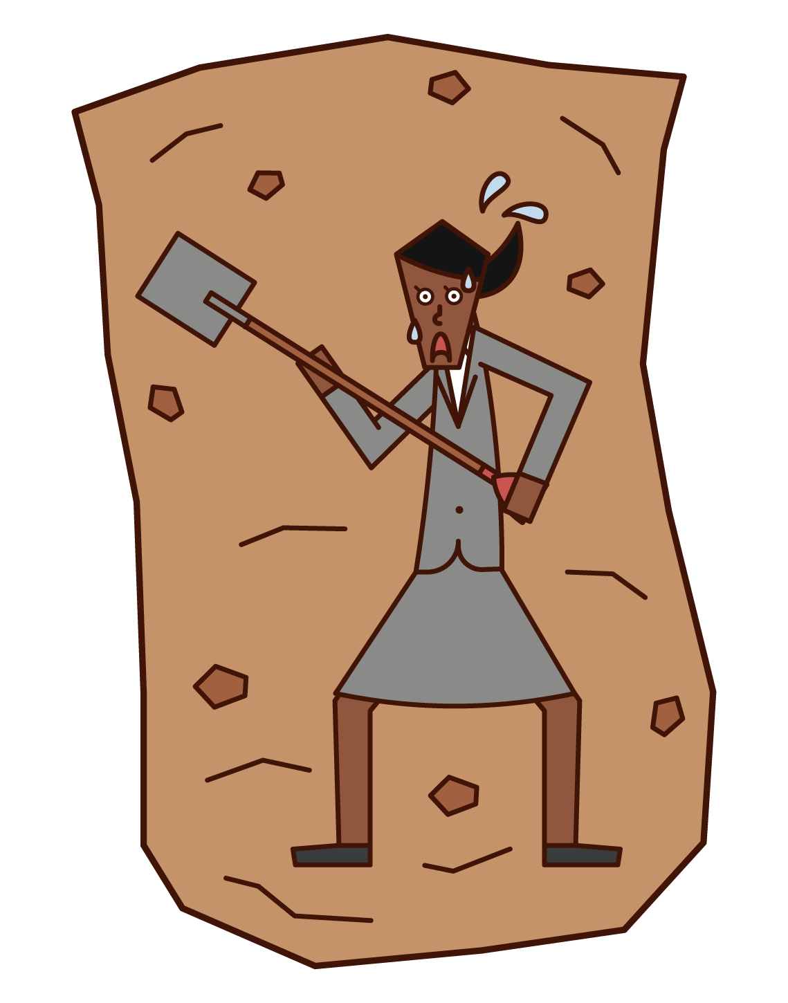 Illustration of a woman digging a hole in search of a gold vein