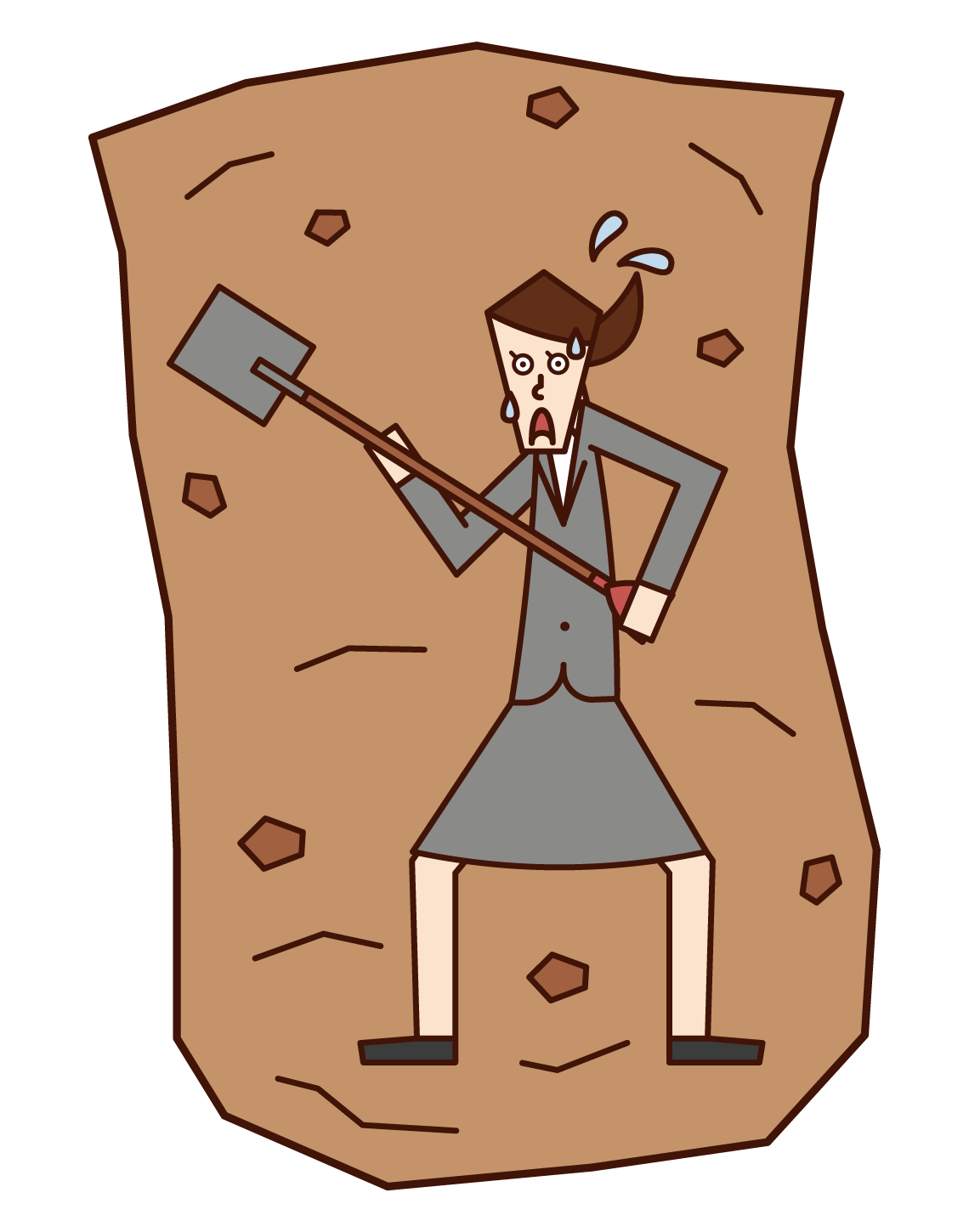 Illustration of a woman digging a hole in search of a gold vein