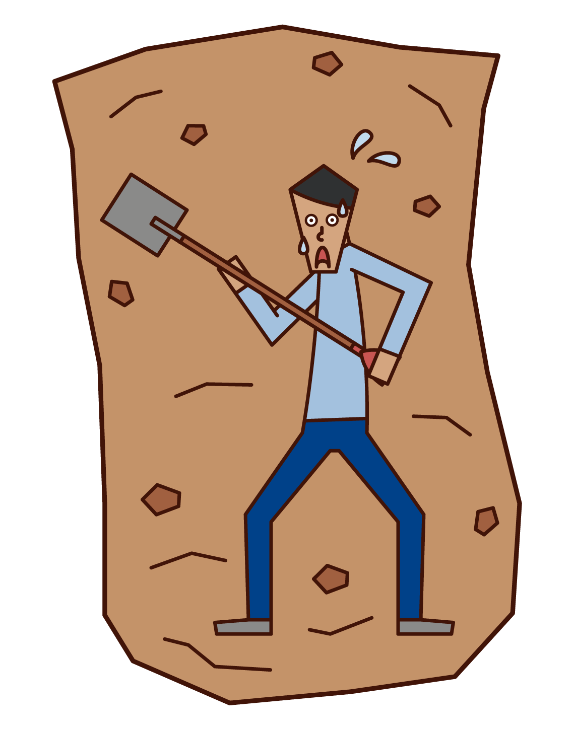 金脈を求めて穴を掘る人（男性）のイラスト