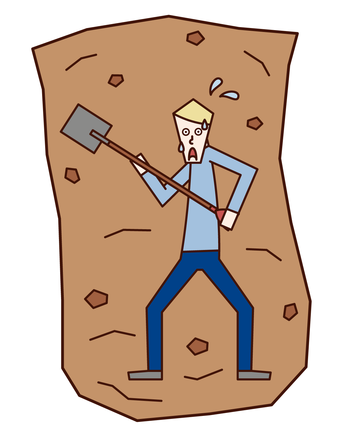 Illustration of a man digging a hole in search of a gold vein