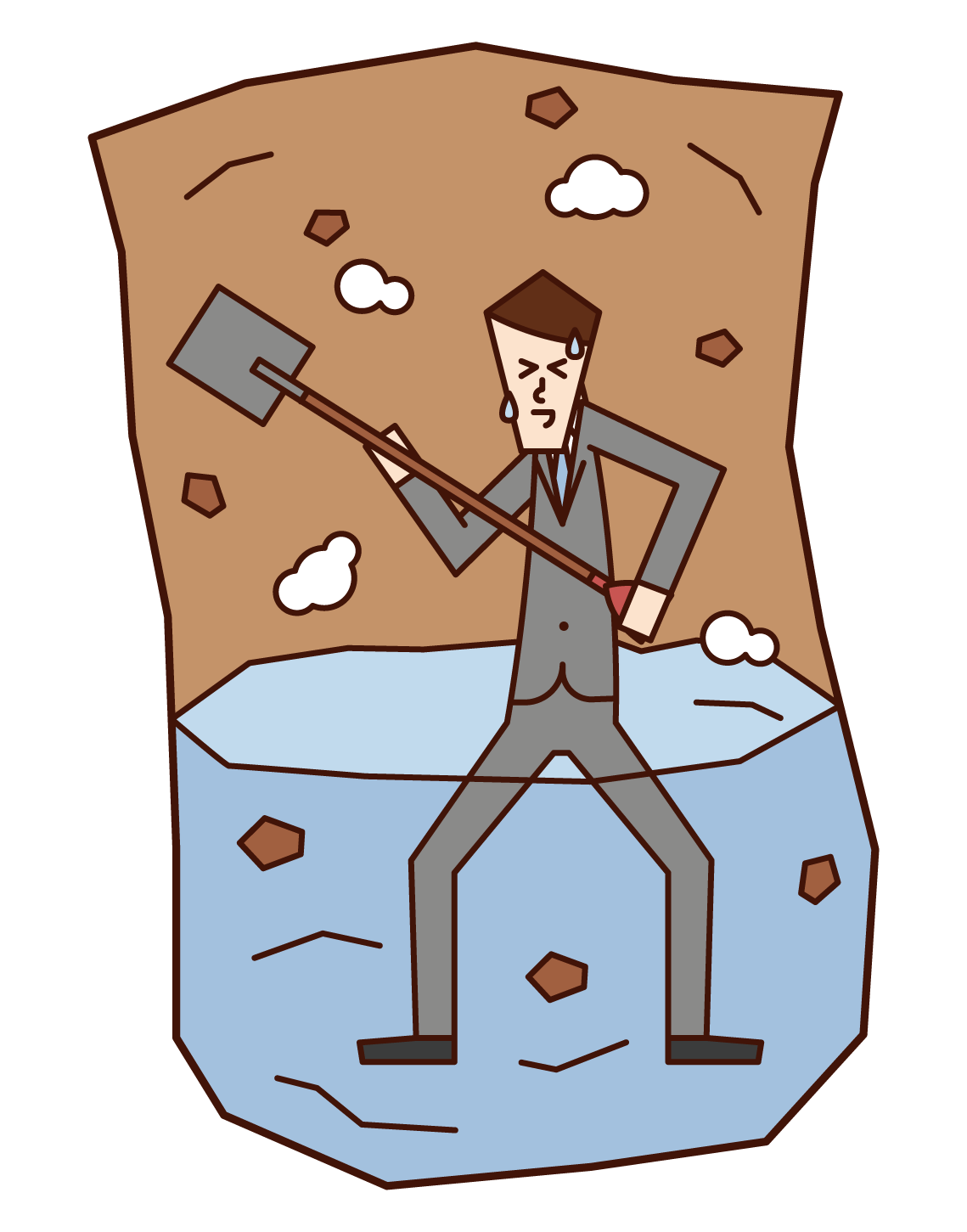 Illustration of a man digging up a hot spring