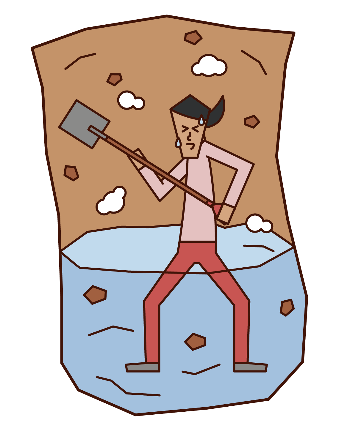 Illustration of a woman digging up a hot spring