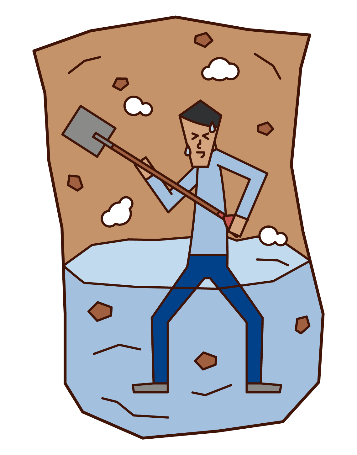 Illustration of a man digging up a hot spring