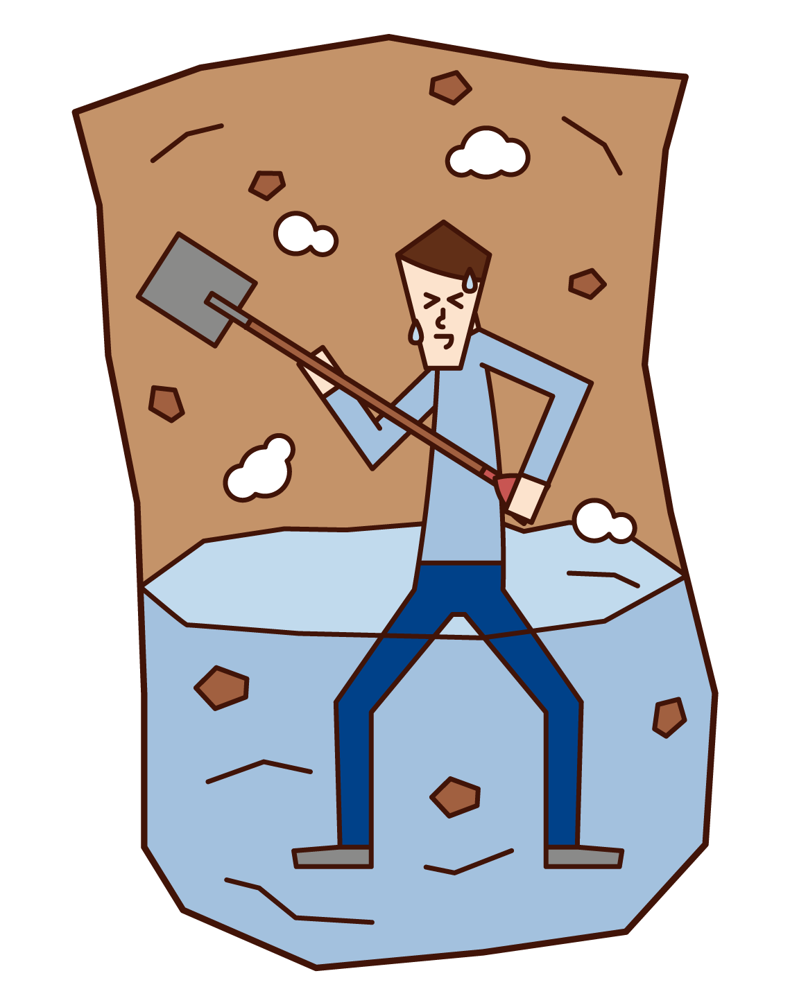 Illustration of a woman digging up a hot spring
