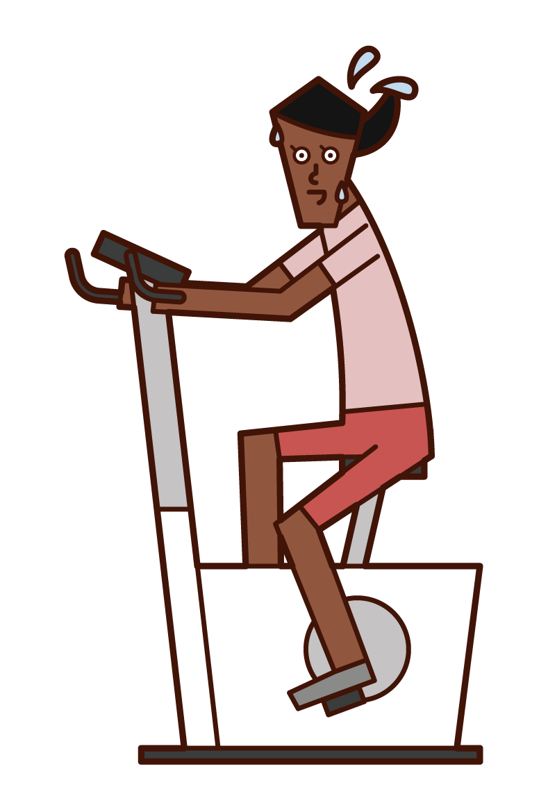 在健身自行車上鍛煉的人（女性）的插圖