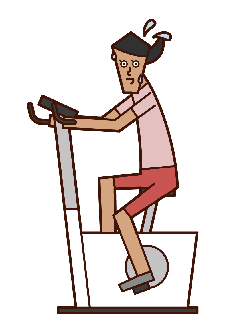 在健身自行車上鍛煉的人（女性）的插圖