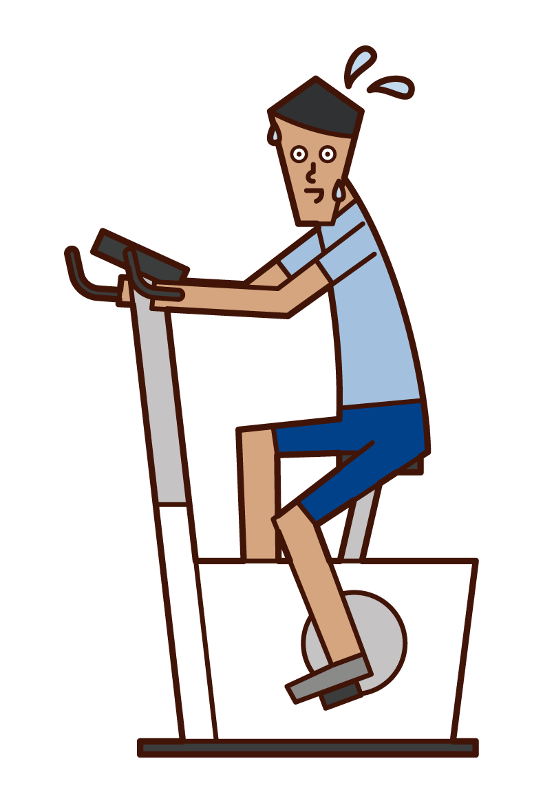 在健身自行車上鍛煉的人（男性）的插圖