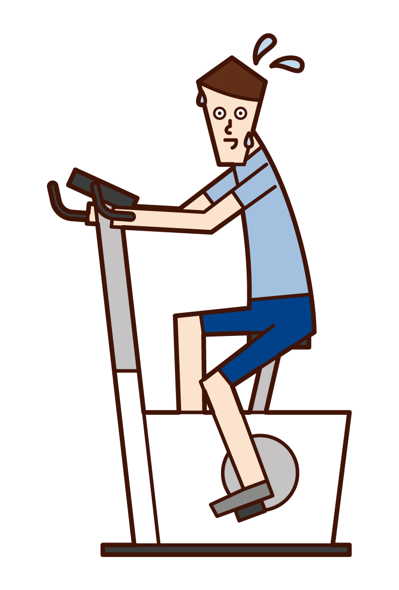 在健身自行車上鍛煉的人（男性）的插圖