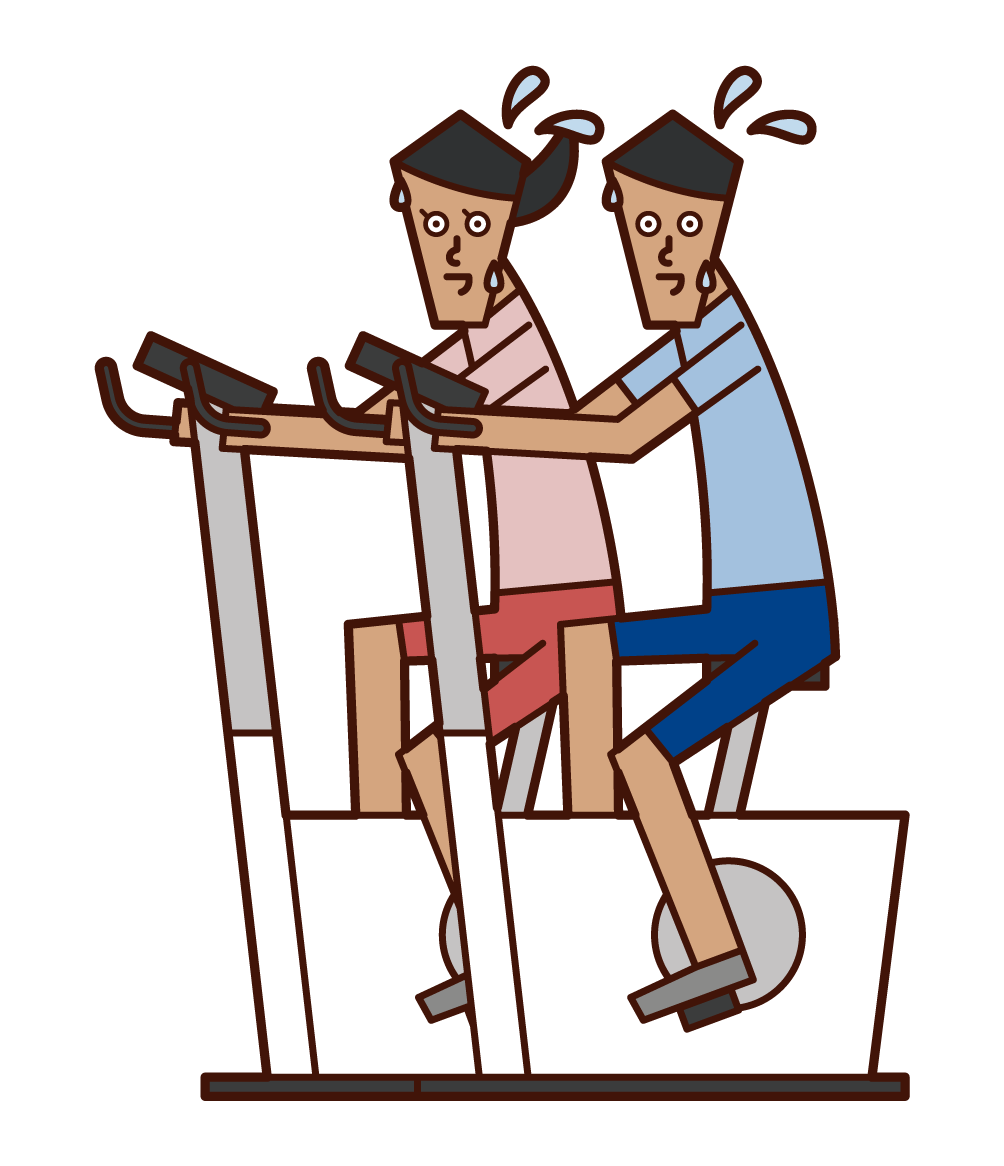 Illustration of people exercising on fitness bike