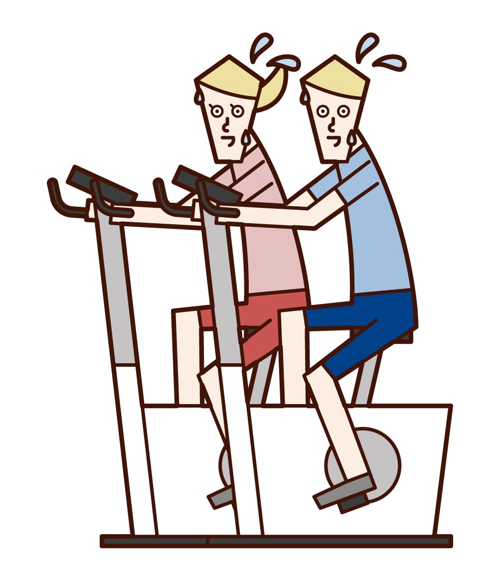 Illustration of people exercising on fitness bike