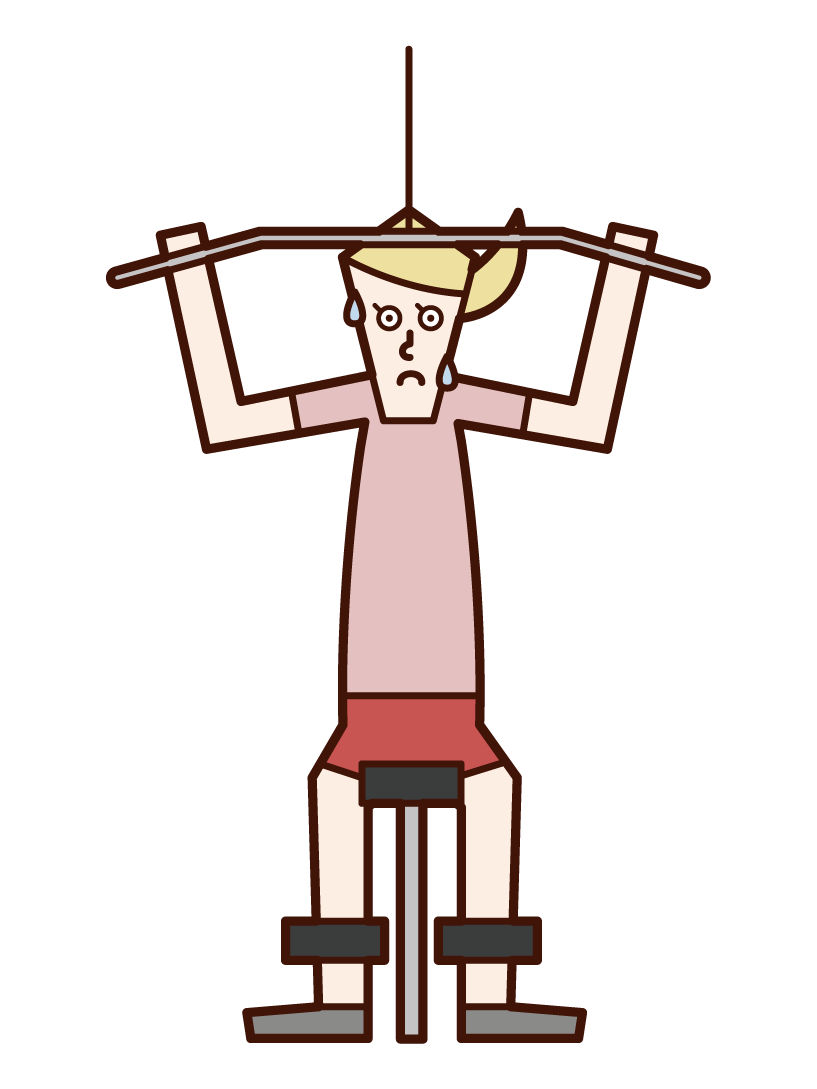 Illustration of a woman training on a rat pull-down machine