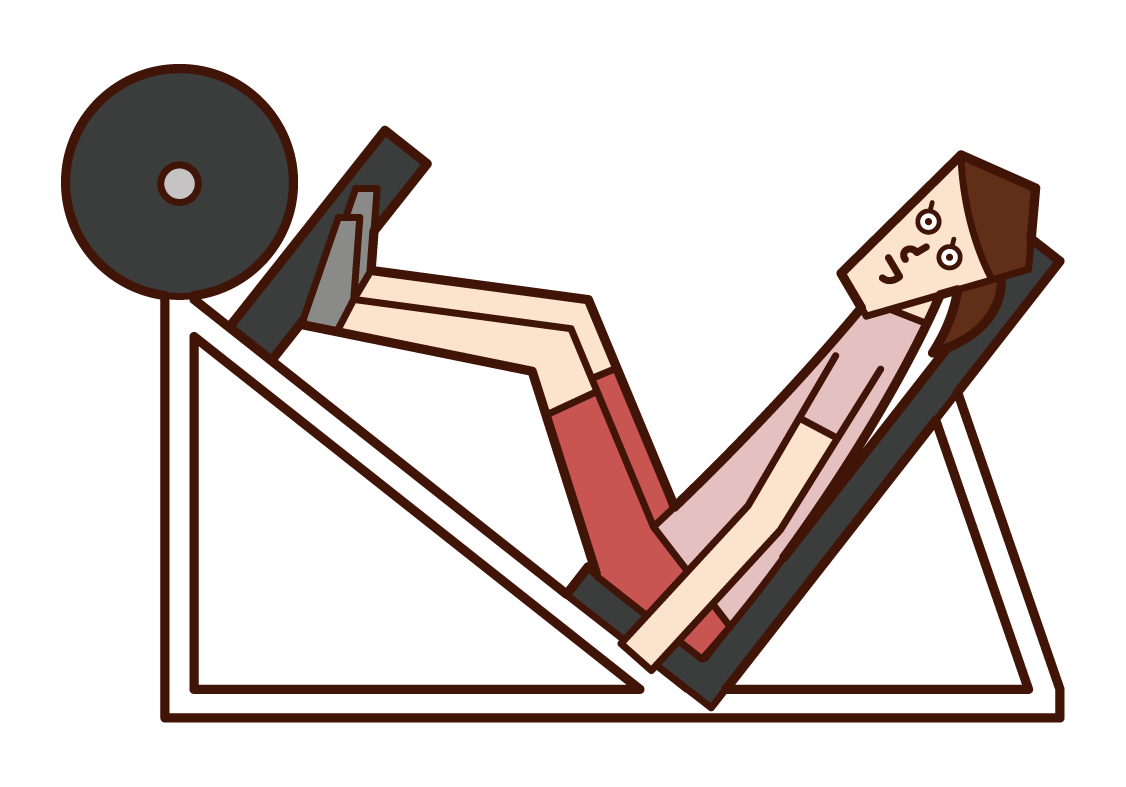 在腿壓機上訓練的人（女性）的插圖