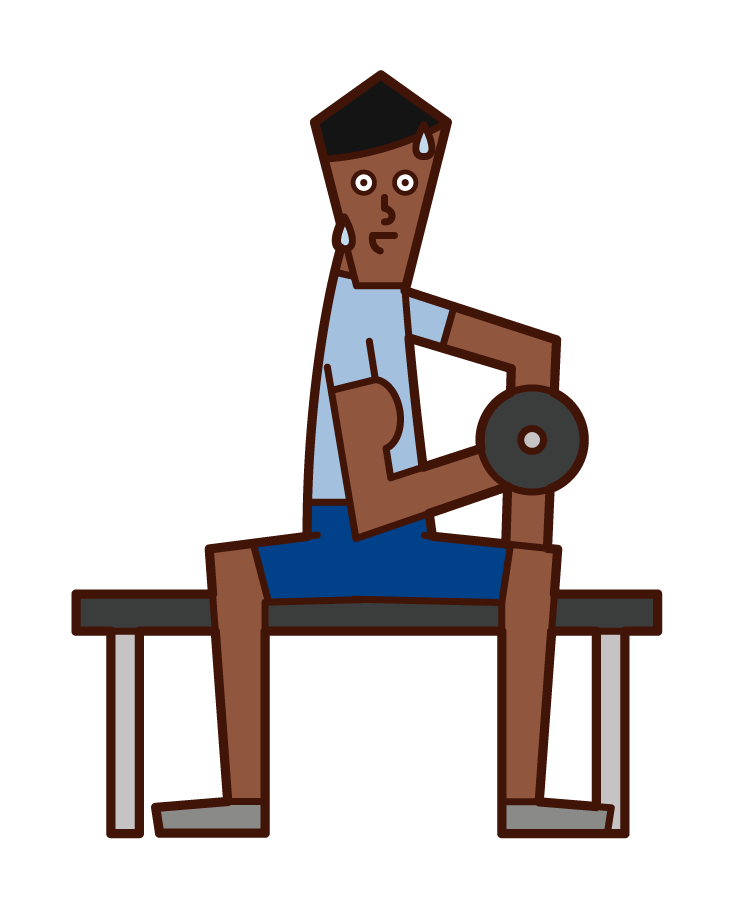 Illustration of a man training with a dumbbell