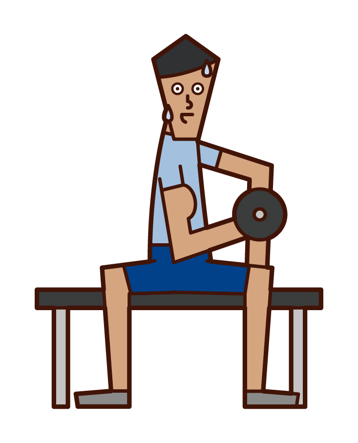 Illustration of a man training with a dumbbell