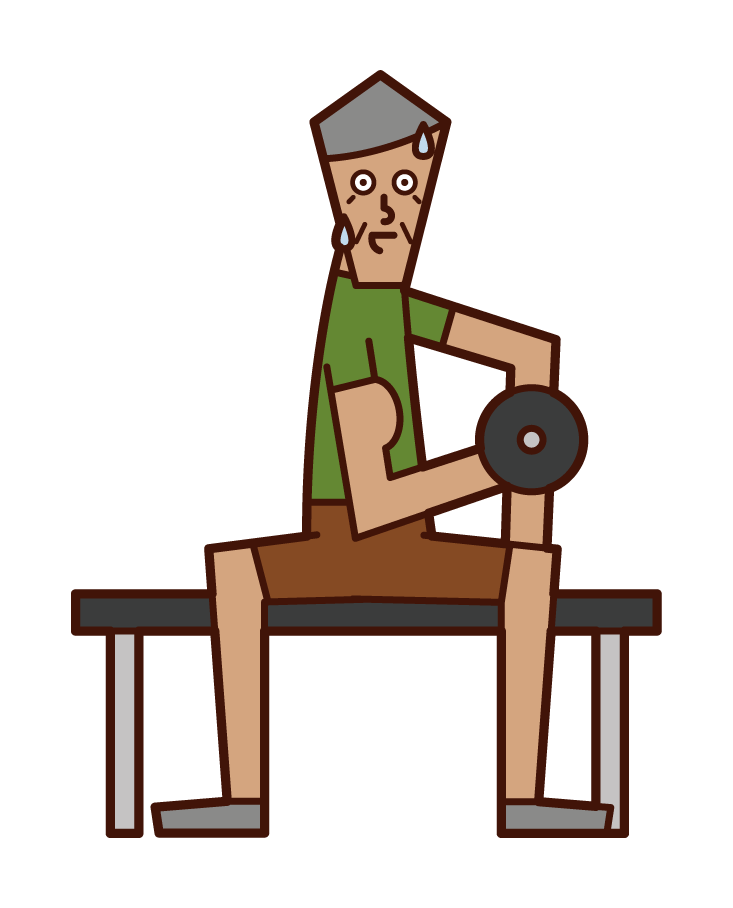 Illustration of a person (grandfather) training with dumbbells