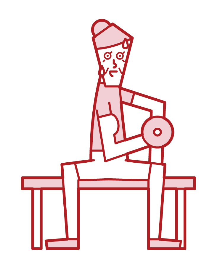 Illustration of a person (grandmother) training with a dumbbell
