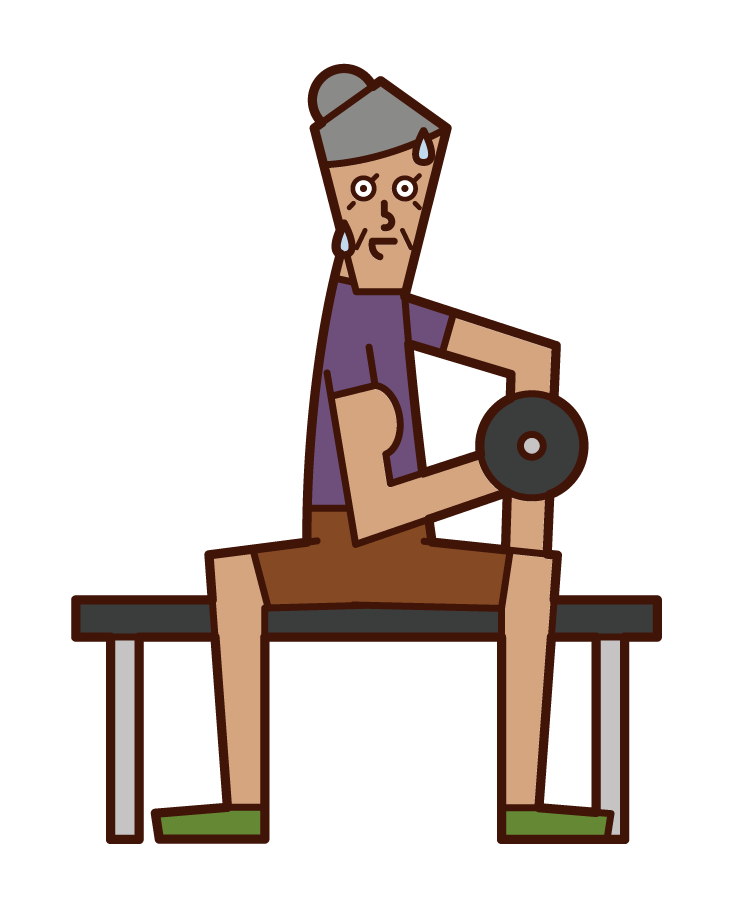 Illustration of a person (grandmother) training with a dumbbell