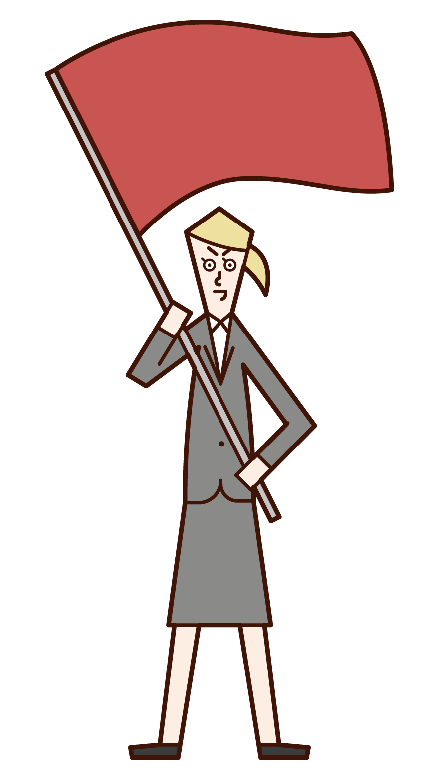 Illustration of a woman waving a flag and cheering