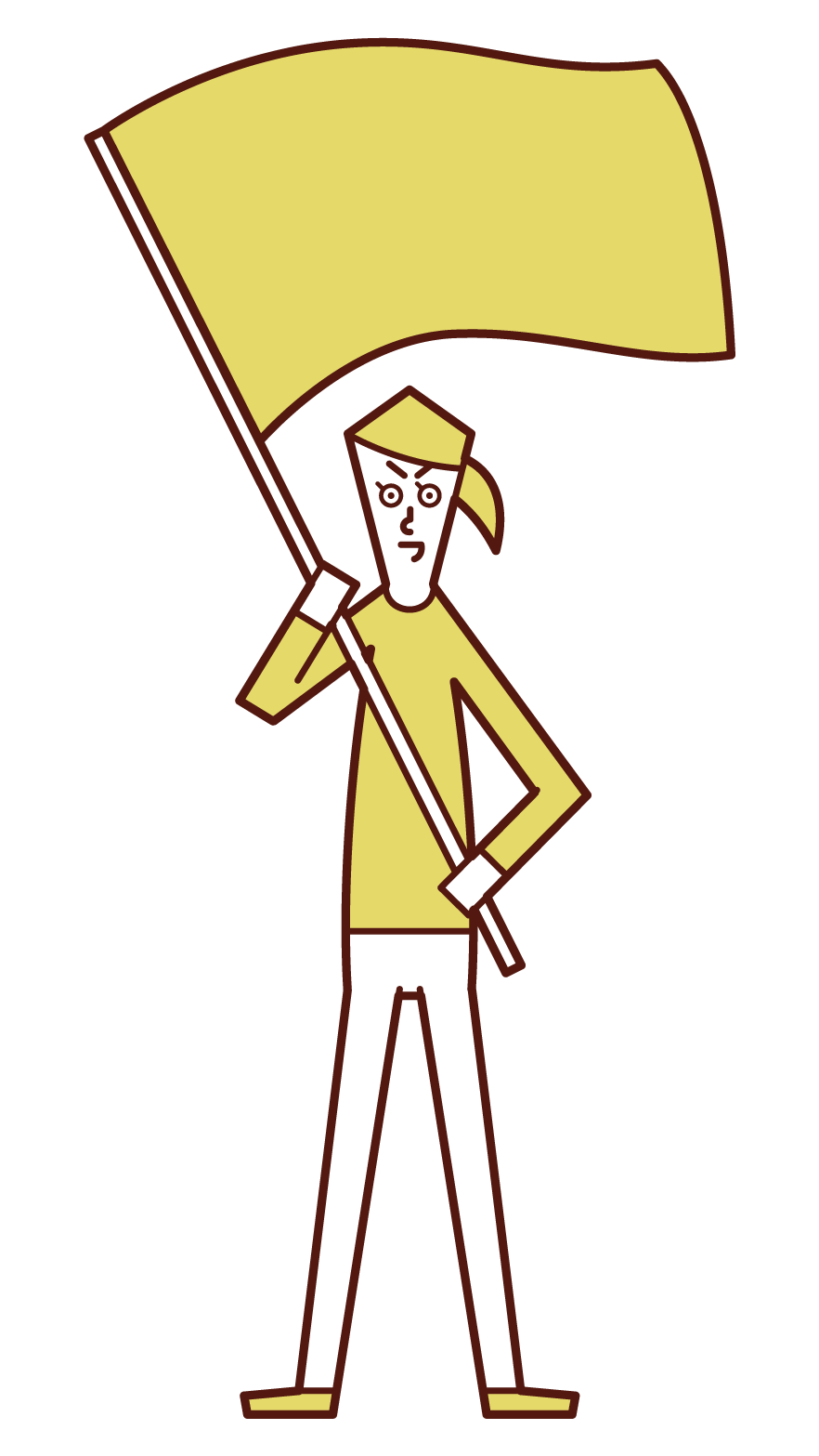 Illustration of a woman waving a flag and cheering
